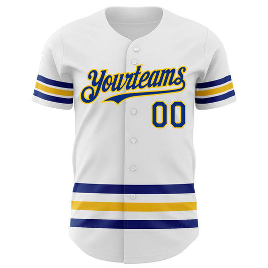 Maxcorners Custom White Royal-Yellow Line Authentic Baseball Jersey LM2605