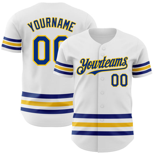 Maxcorners Custom White Royal-Yellow Line Authentic Baseball Jersey LM2605