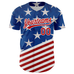Maxcorners Custom Black Royal-Red 3D American Flag Patriotic Premium Baseball Jersey LM0210