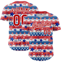 Maxcorners Custom Royal Red-White 3D American Flag Patriotic Premium Baseball Shirt LM0210