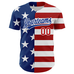 Maxcorners Custom Royal Red-White 3D American Flag Patriotic Premium Baseball Jerseys LM0210