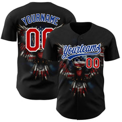 Maxcorners Custom Red USA Flag-Black 3D American Flag Patriotic Premium Baseball Jersey LM0210