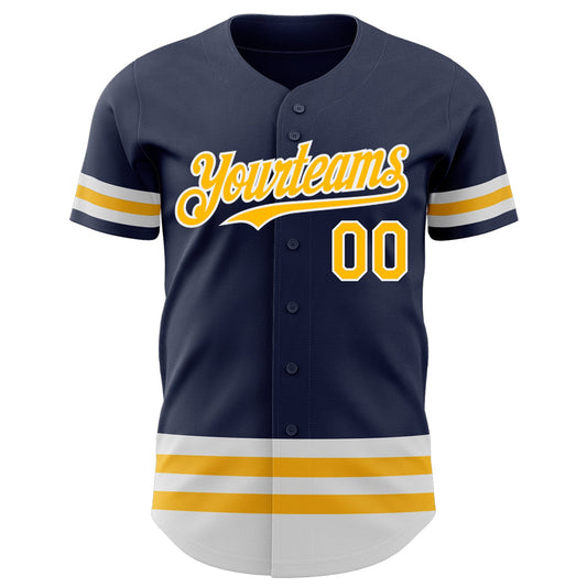 Maxcorners Custom Navy Gold-White Line Authentic Baseball Jersey LM2605