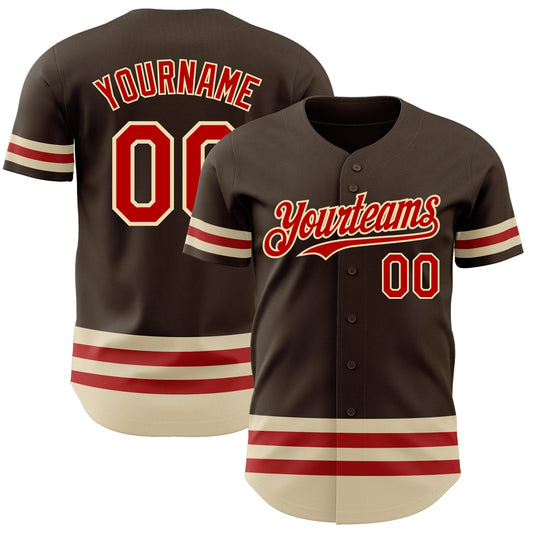 Maxcorners Custom Brown Red-Cream Line Authentic Baseball Jersey LM2605