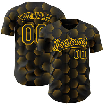 Maxcorners Custom Black Gold 3D Pattern Design Halftone Geometric Shapes Authentic Baseball Jersey LM2605