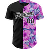 Maxcorners Custom Pink Black-White 3D Pattern Design Tropical Flower And Hawaii Palm Leaves Authentic Baseball Jersey LM2605