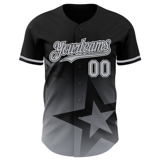 Maxcorners Custom Black Gray-White 3D Pattern Design Gradient Style Twinkle Star Authentic Baseball Jersey LM2605