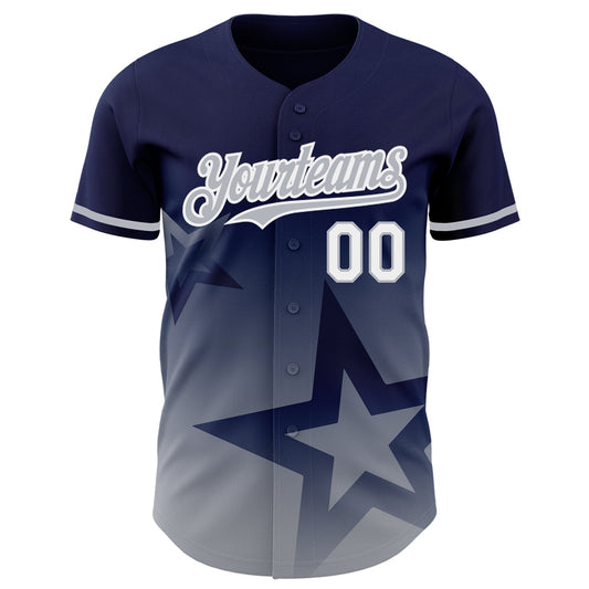 Maxcorners Custom Navy Gray-White 3D Pattern Design Gradient Style Twinkle Star Authentic Baseball Jersey LM2605