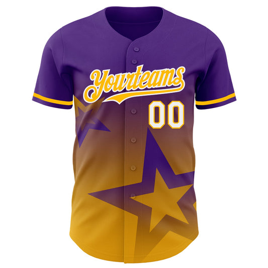 Maxcorners Custom Purple Gold-White 3D Pattern Design Gradient Style Twinkle Star Authentic Baseball Jersey LM2605