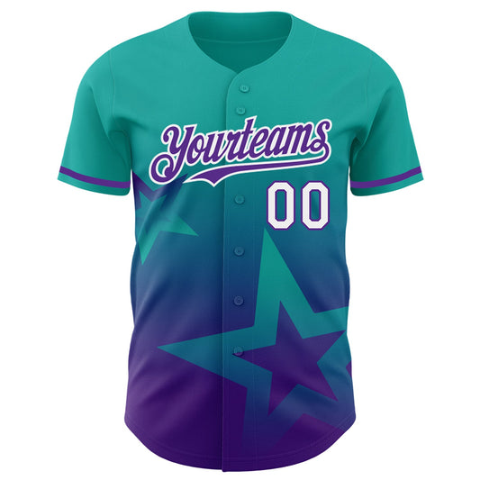 Maxcorners Custom Aqua Purple-White 3D Pattern Design Gradient Style Twinkle Star Authentic Baseball Jersey LM2605