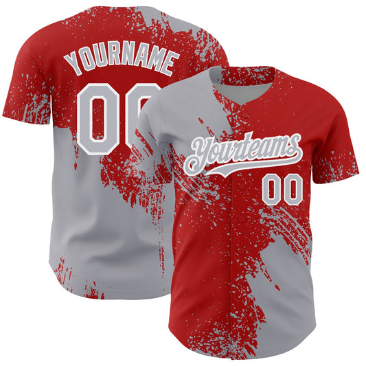 Maxcorners Custom Gray Red-White 3D Pattern Design Abstract Brush Stroke Authentic Baseball Jersey LM2605