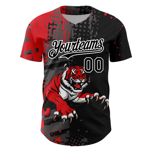 Maxcorners Custom Black Red-White 3D Pattern Design Animal Tiger Authentic Baseball Jersey LM2605