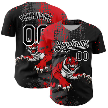 Maxcorners Custom Black Red-White 3D Pattern Design Animal Tiger Authentic Baseball Jersey LM2605