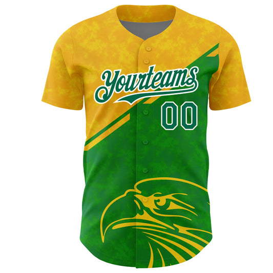 Maxcorners Custom Yellow Kelly Green-White 3D Pattern Design Animal Eagle Authentic Baseball Jersey LM2605