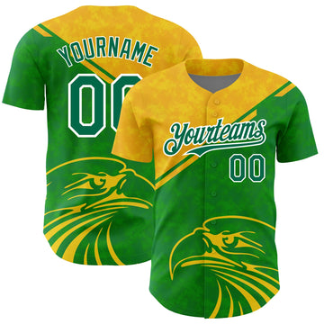 Maxcorners Custom Yellow Kelly Green-White 3D Pattern Design Animal Eagle Authentic Baseball Jersey LM2605
