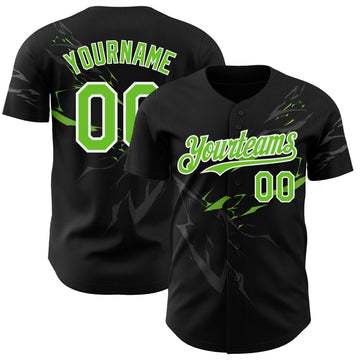 Maxcorners Custom Black Neon Green-White 3D Pattern Design Lightning Authentic Baseball Jersey LM2605
