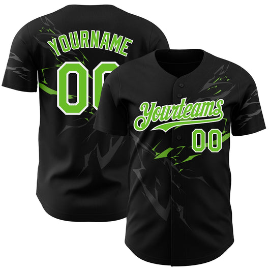 Maxcorners Custom Black Neon Green-White 3D Pattern Design Lightning Authentic Baseball Jersey LM2605