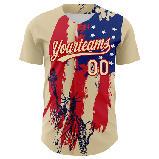 Maxcorners Custom Cream Red-Royal 3D Pattern Design American Spirit American Eagle And Stars Authentic Baseball Jersey LM2605