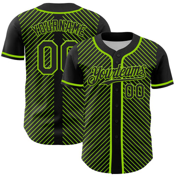 Maxcorners Custom Black Neon Green 3D Pattern Design Diagonal Stripes Authentic Baseball Jersey LM2605