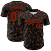 Maxcorners Custom Black Red-Green 3D Pattern Design Gothic Style Rose Authentic Baseball Jersey LM2605