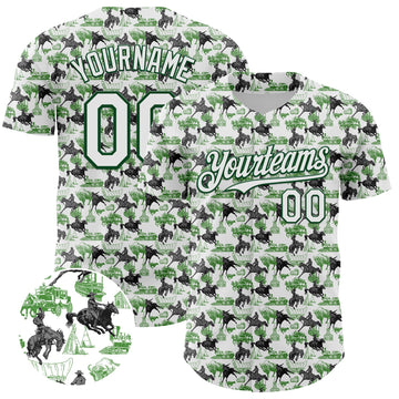 Maxcorners Custom White Green 3D Pattern Design Rodeo Cowboy Authentic Baseball Jersey LM2605