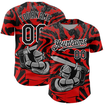 Maxcorners Custom Red Black-White 3D Pattern Design Knight Hero Art Authentic Baseball Jersey LM0609