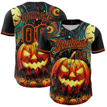 Maxcorners Custom Black Orange 3D Halloween Authentic Baseball Jersey LM2605