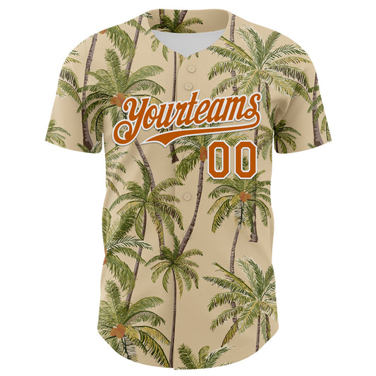 Maxcorners Custom City Cream Texas Orange-White 3D Hawaii Tropical Coconut Tree Authentic Baseball Jersey LM2605