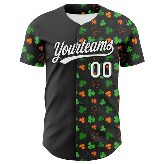 Maxcorners Custom Black Green-Bay Orange 3D St. Patrick's Day Shamrock Authentic Baseball Jersey LM2605