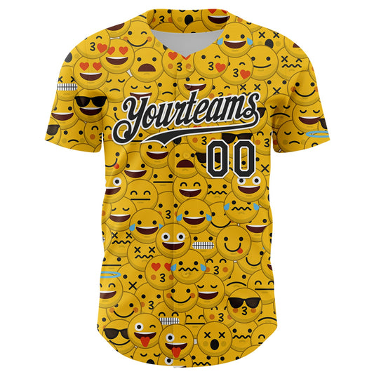 Maxcorners Custom Gold Black-White 3D Pattern Design Funny Cartoon Emoji Face Authentic Baseball Jersey LM2605