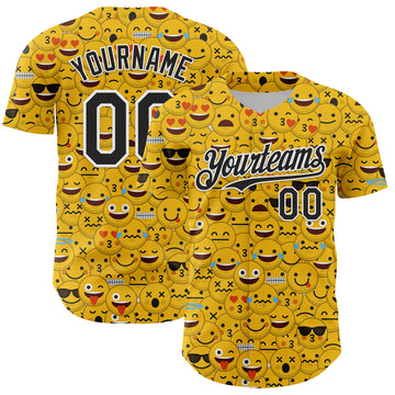 Maxcorners Custom Gold Black-White 3D Pattern Design Funny Cartoon Emoji Face Authentic Baseball Jersey LM2605