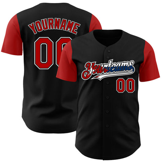Maxcorners Custom Black Red White-Cuban Flag 3D Cuba Authentic Baseball Jersey LM0609