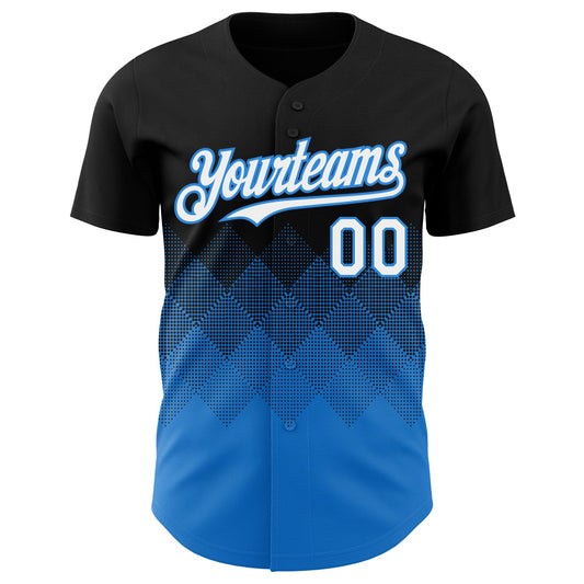 Maxcorners Custom Black White-Electric Blue 3D Gradient Square Shape Authentic Baseball Jersey LM2605