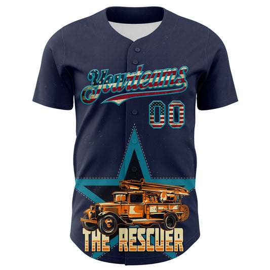 Maxcorners Custom Cream Fire Red-US Navy Blue 3D Patriotic American Flag Premium Baseball Jersey LM0210