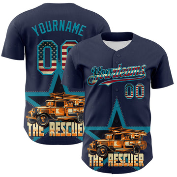 Maxcorners Custom Cream Fire Red-US Navy Blue 3D Patriotic American Flag Premium Baseball Jersey LM0210