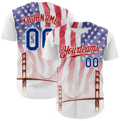 Maxcorners Custom White Royal-Red 3D Patriotic American Flag And Eagle Premium Baseball Jersey LM0210