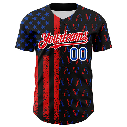 Maxcorners Custom Black Thunder Blue-Red 3D Patriotic Skull American Flag Premium Baseball Jersey LM0210