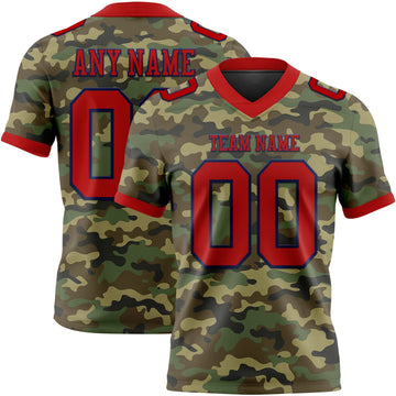 Maxcorners Custom Camo Red-Navy 3D Pattern Salute To Service Authentic Football Jersey LM2605