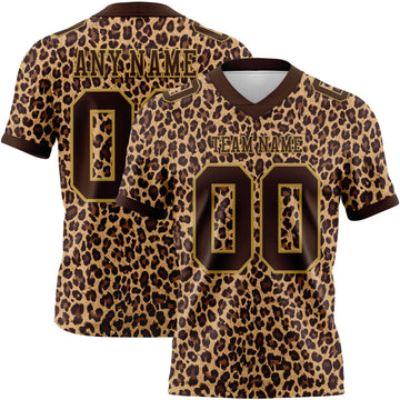 Maxcorners Custom Brown Old Gold 3D Pattern Leopard Print Authentic Football Jersey LM2605