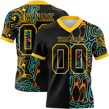 Maxcorners Custom Black Yellow 3D Pattern Bowling Authentic Football Jersey LM2605