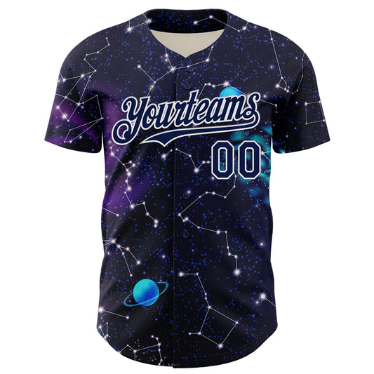 Maxcorners Custom Dark Purple Navy-White 3D Pattern Design Outer Space Galaxy Solar Authentic Baseball Jersey LM2605