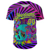 Maxcorners Custom Purple Neon Green 3D Pattern Design Trippy Magic Mushrooms Skull Authentic Baseball Jersey LM2605