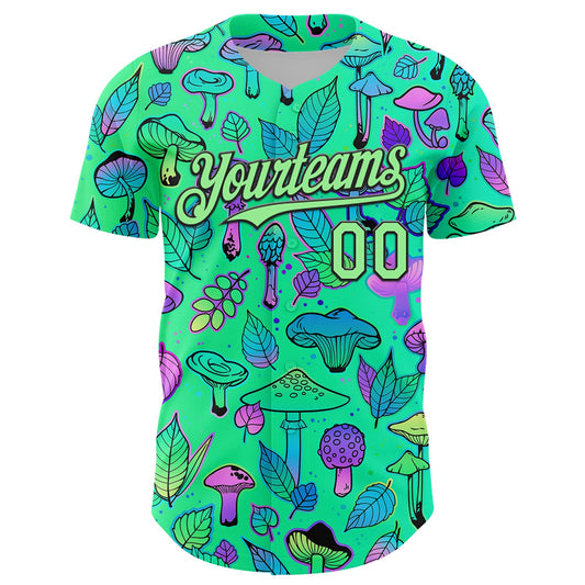 Maxcorners Custom Green Pea Green-Black 3D Pattern Design Trippy Magic Mushrooms Plant Authentic Baseball Jersey LM2605