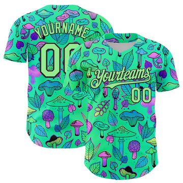 Maxcorners Custom Green Pea Green-Black 3D Pattern Design Trippy Magic Mushrooms Plant Authentic Baseball Jersey LM2605