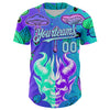 Maxcorners Custom Blue Ice Blue-Purple 3D Pattern Design Trippy Magic Mushrooms Demon Skull Premium Baseball Jersey LM0210
