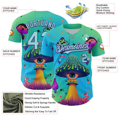 Maxcorners Custom Blue Ice Blue-Purple 3D Pattern Design Trippy Psychedelic Magic Mushrooms Premium Baseball Jersey LM0210