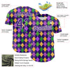 Maxcorners Custom Purple White 3D Pattern Design Mardi Gras Shrove Tuesday Authentic Baseball Jersey LM2605
