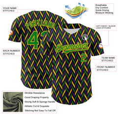 Maxcorners Custom Black Grass Green-Yellow 3D Pattern Design Mardi Gras Shrove Tuesday Premium Baseball Jersey LM0210