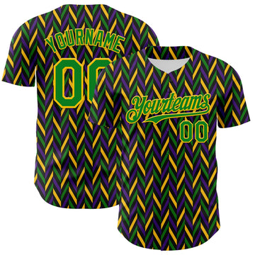 Maxcorners Custom Black Grass Green-Yellow 3D Pattern Design Mardi Gras Shrove Tuesday Premium Baseball Jersey LM0210