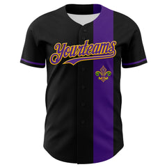 Maxcorners Custom Black Purple-Gold 3D Pattern Design Mardi Gras Shrove Tuesday Baseball Jersey LM0210
